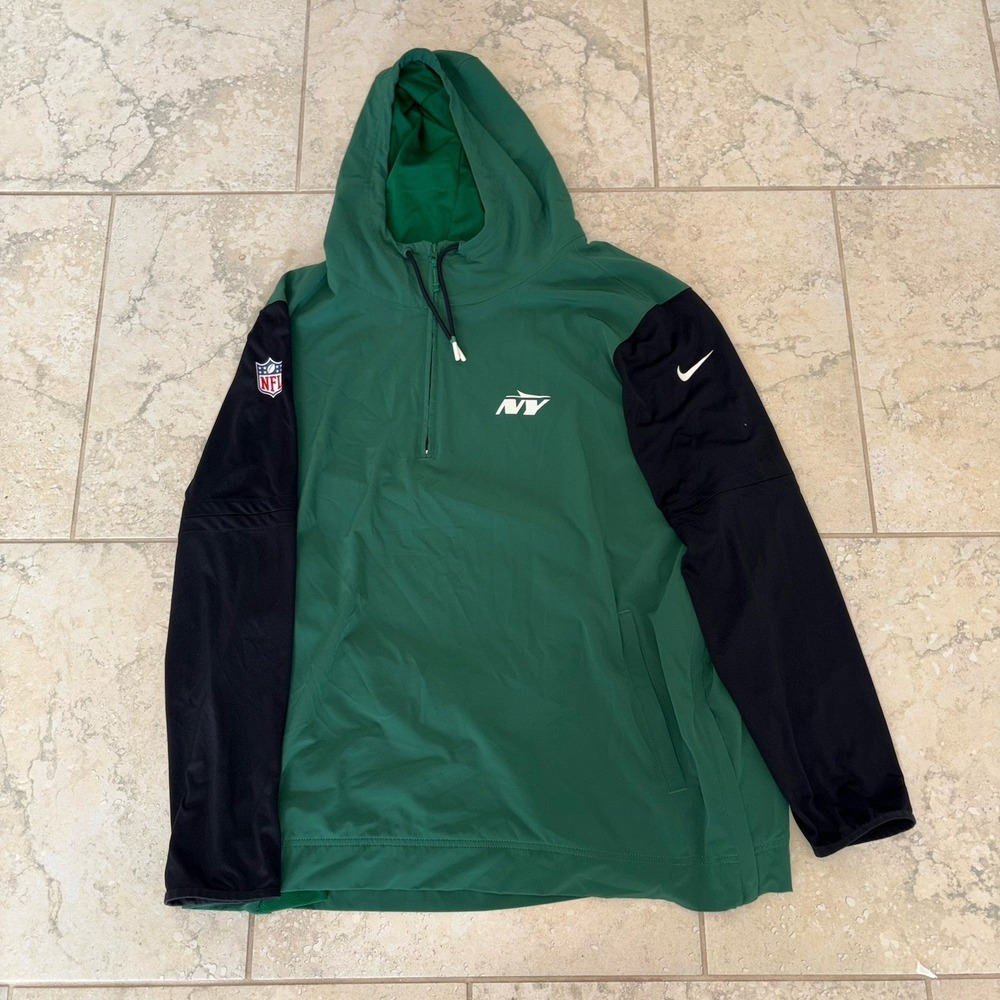 Nike NFL New York Jets Half Zip Hooded Windbreaker Rain Jacket Sideline Mens XXL
